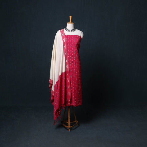 Pochampally Ikat Cotton Unstitched Dress Material: Kurta, Bottom with Dupatta 07