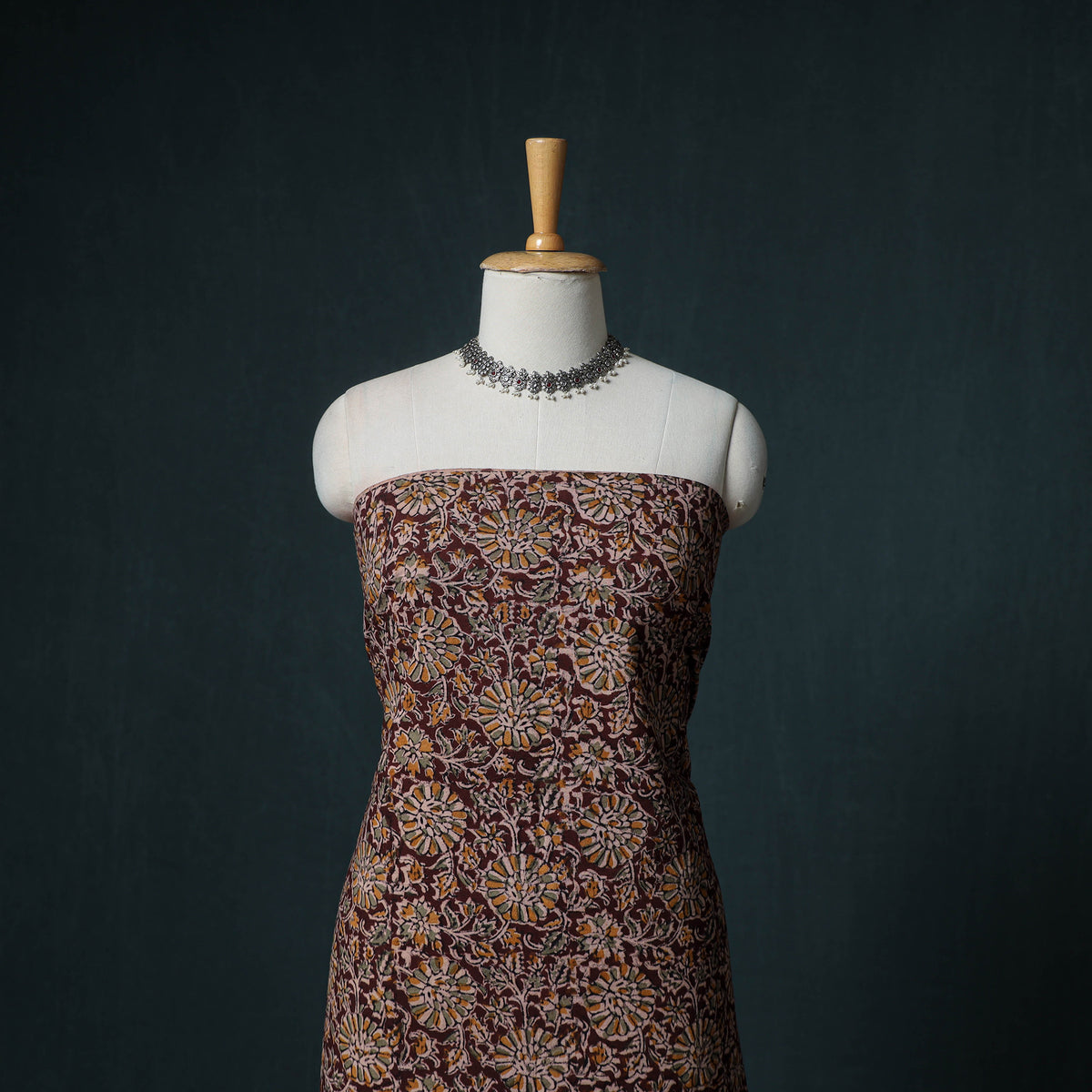 Pedana Hand Block Print Natural Dyed Cotton Kalamkari Unstitched Dress Material: Kurta with Dupatta 29