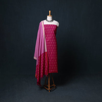 Pochampally Ikat Cotton Unstitched Dress Material: Kurta, Bottom with Dupatta 08