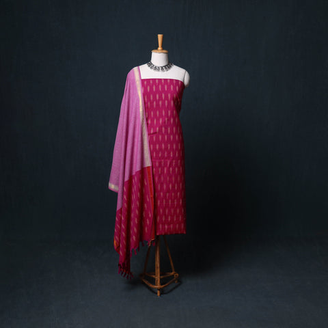 Pochampally Ikat Cotton Unstitched Dress Material: Kurta, Bottom with Dupatta 08