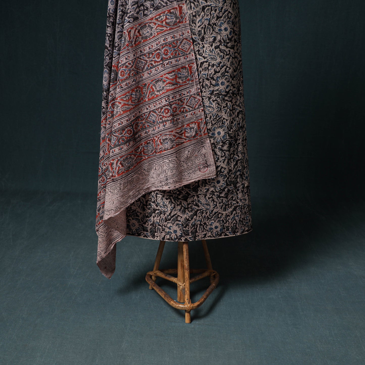 Pedana Hand Block Print Natural Dyed Cotton Kalamkari Unstitched Dress Material: Kurta with Dupatta 30