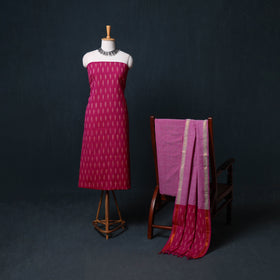 Pochampally Ikat Cotton Unstitched Dress Material: Kurta, Bottom with Dupatta 08