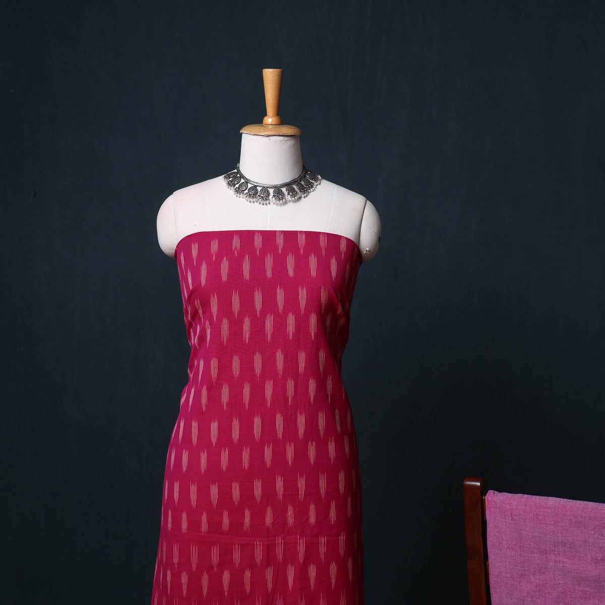 Pochampally Ikat Cotton Unstitched Dress Material: Kurta, Bottom with Dupatta 08