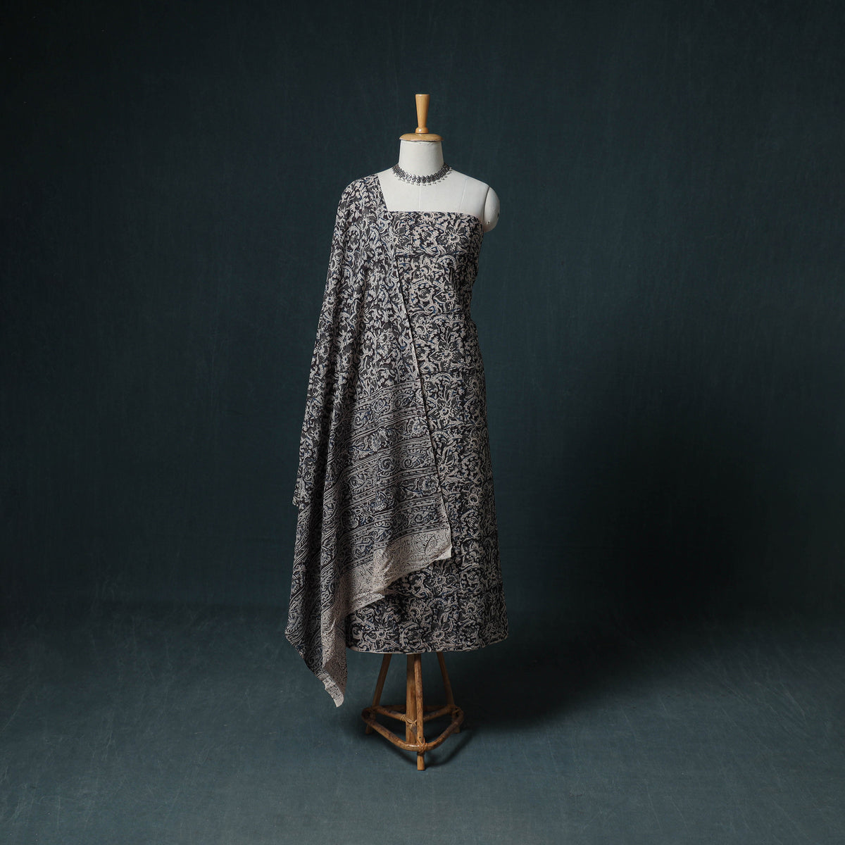 Pedana Hand Block Print Natural Dyed Cotton Kalamkari Unstitched Dress Material: Kurta with Dupatta 31
