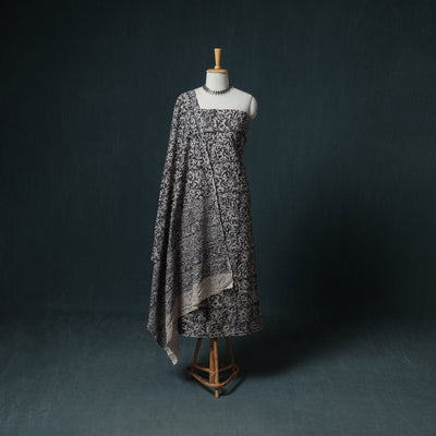 Pedana Hand Block Print Natural Dyed Cotton Kalamkari Unstitched Dress Material: Kurta with Dupatta 31