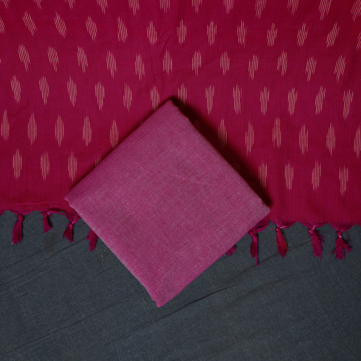 Pochampally Ikat Cotton Unstitched Dress Material: Kurta, Bottom with Dupatta 08