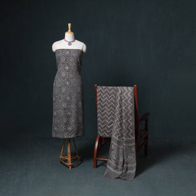 Akola Hand Block Print Woolen Unstitched Dress Material: Kurta, Bottom with Dupatta 28