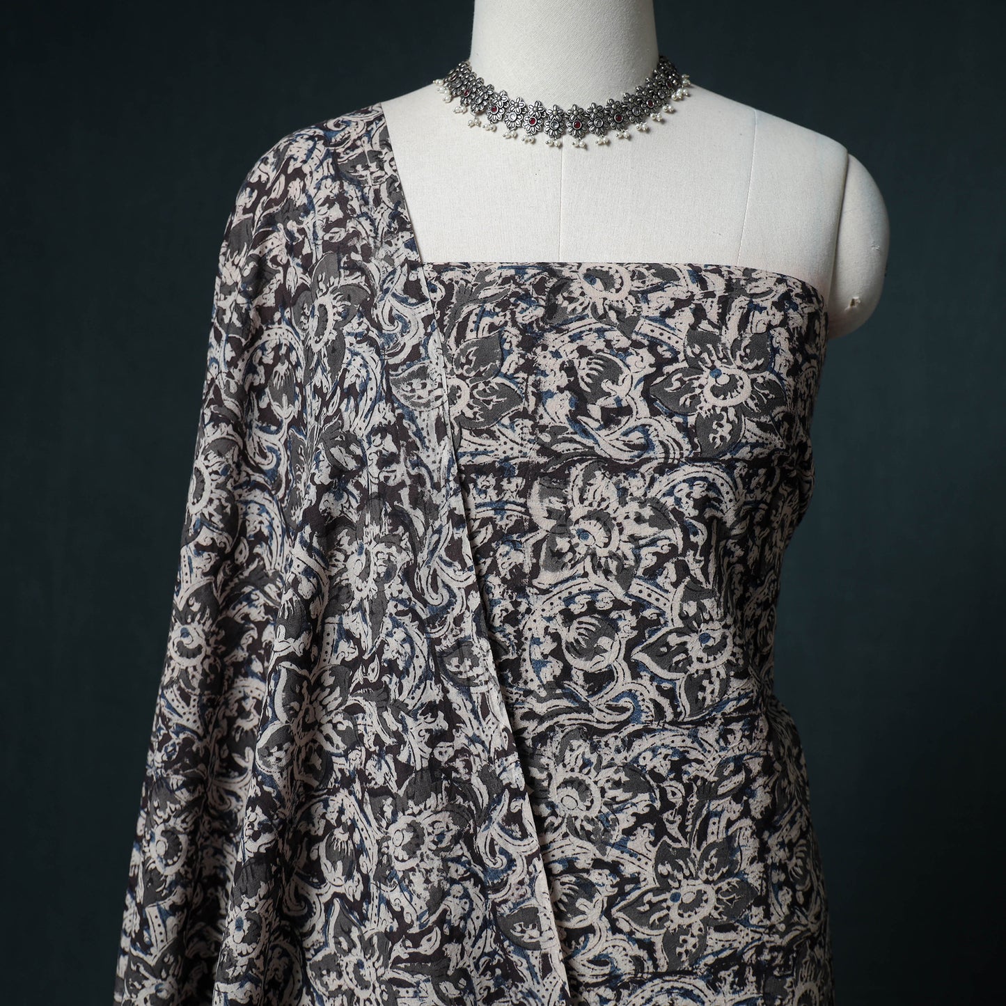 Pedana Hand Block Print Natural Dyed Cotton Kalamkari Unstitched Dress Material: Kurta with Dupatta 31