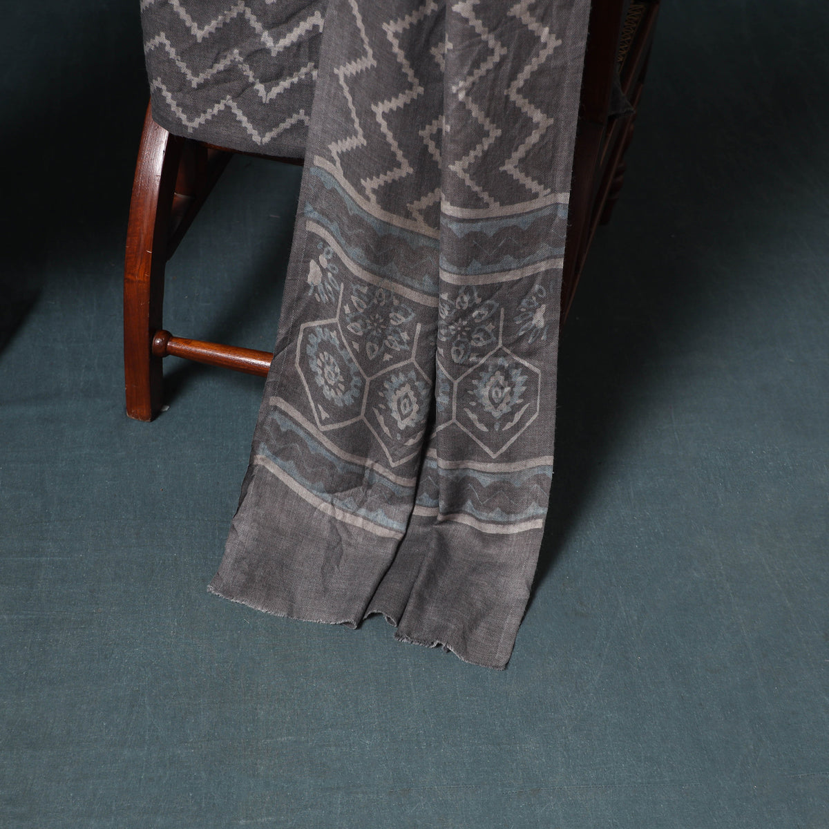 Akola Hand Block Print Woolen Unstitched Dress Material: Kurta, Bottom with Dupatta 28