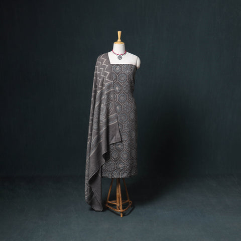 Akola Hand Block Print Woolen Unstitched Dress Material: Kurta, Bottom with Dupatta 28