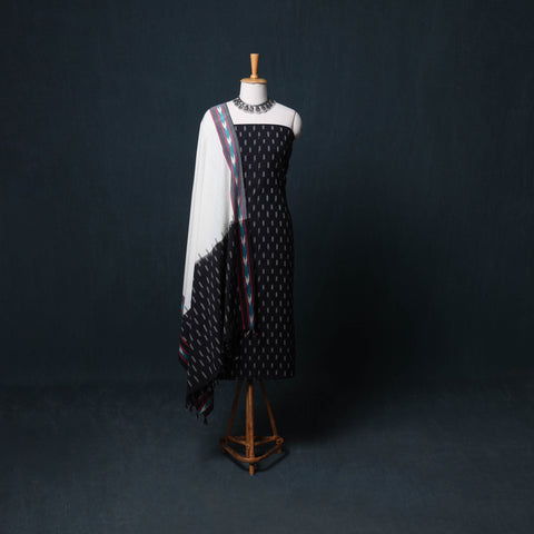 Pochampally Ikat Cotton Unstitched Dress Material: Kurta, Bottom with Dupatta 09