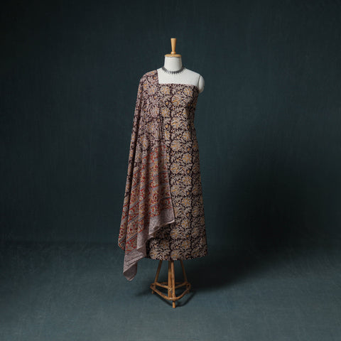 Pedana Hand Block Print Natural Dyed Cotton Kalamkari Unstitched Dress Material: Kurta with Dupatta 32