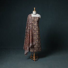 Pedana Hand Block Print Natural Dyed Cotton Kalamkari Unstitched Dress Material: Kurta with Dupatta 32