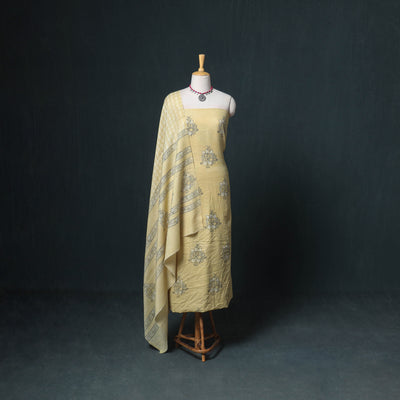 Akola Hand Block Print Woolen Unstitched Dress Material: Kurta, Bottom with Dupatta 12