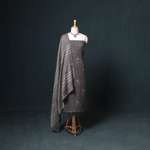 Akola Hand Block Print Woolen Unstitched Dress Material: Kurta, Bottom with Dupatta 29