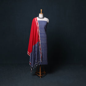 Pochampally Ikat Cotton Unstitched Dress Material: Kurta, Bottom with Dupatta  10