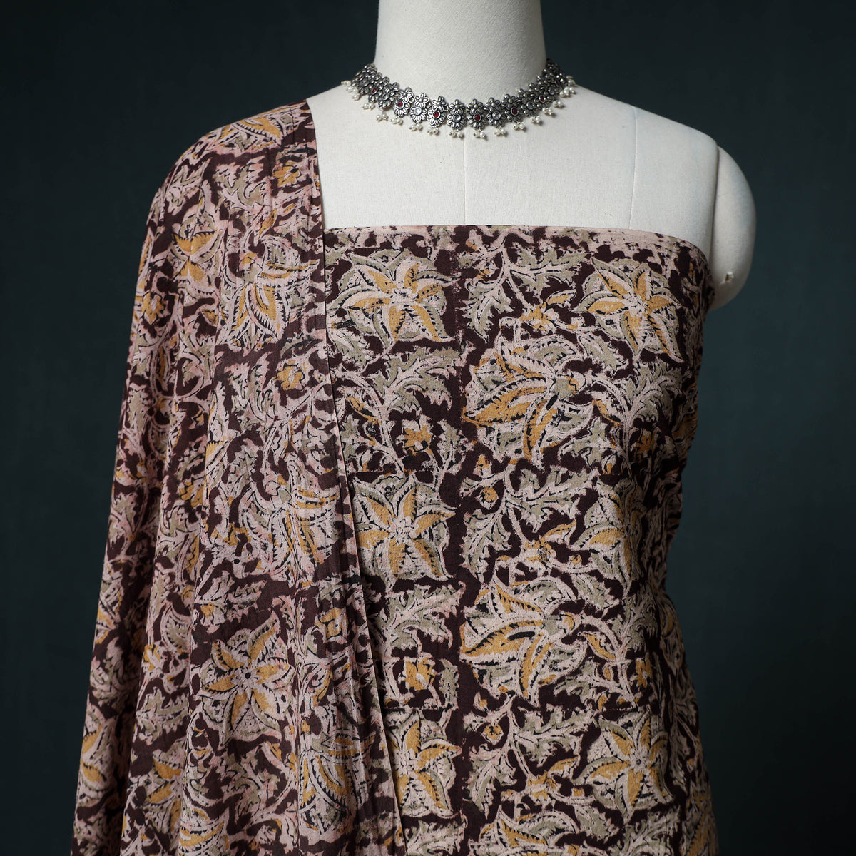 Pedana Hand Block Print Natural Dyed Cotton Kalamkari Unstitched Dress Material: Kurta with Dupatta 32