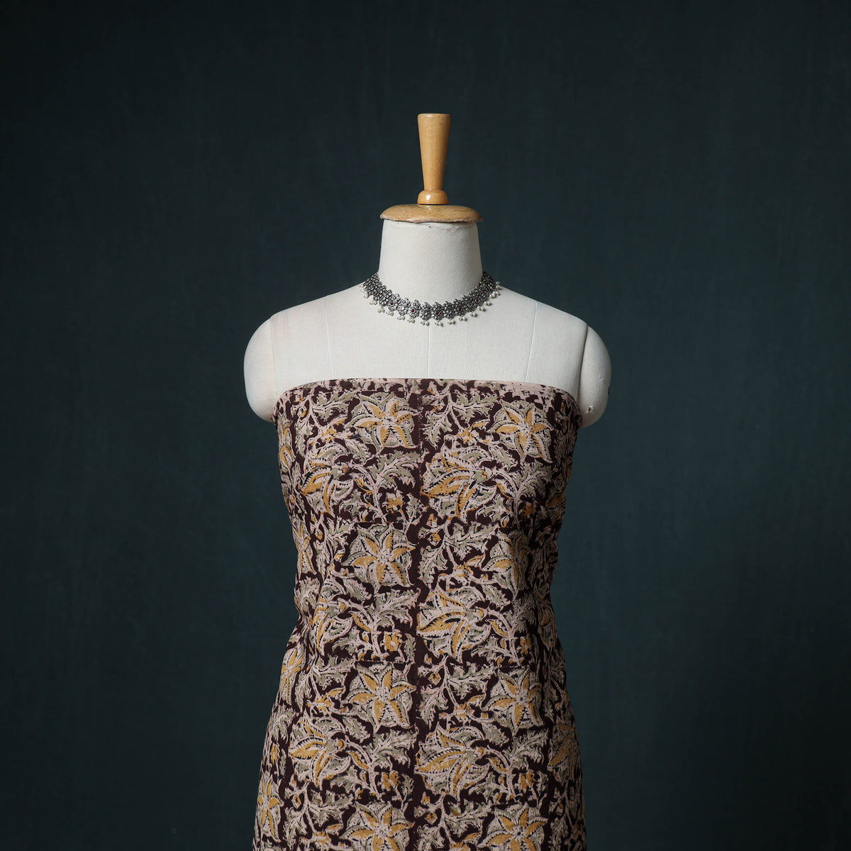 Pedana Hand Block Print Natural Dyed Cotton Kalamkari Unstitched Dress Material: Kurta with Dupatta 32