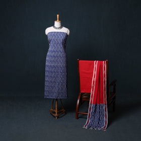 Pochampally Ikat Cotton Unstitched Dress Material: Kurta, Bottom with Dupatta  10