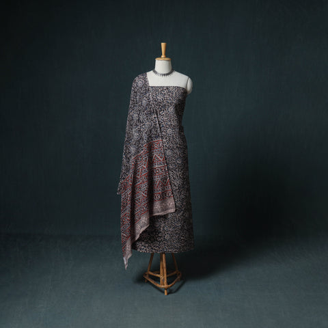 Pedana Hand Block Print Natural Dyed Cotton Kalamkari Unstitched Dress Material: Kurta with Dupatta 33