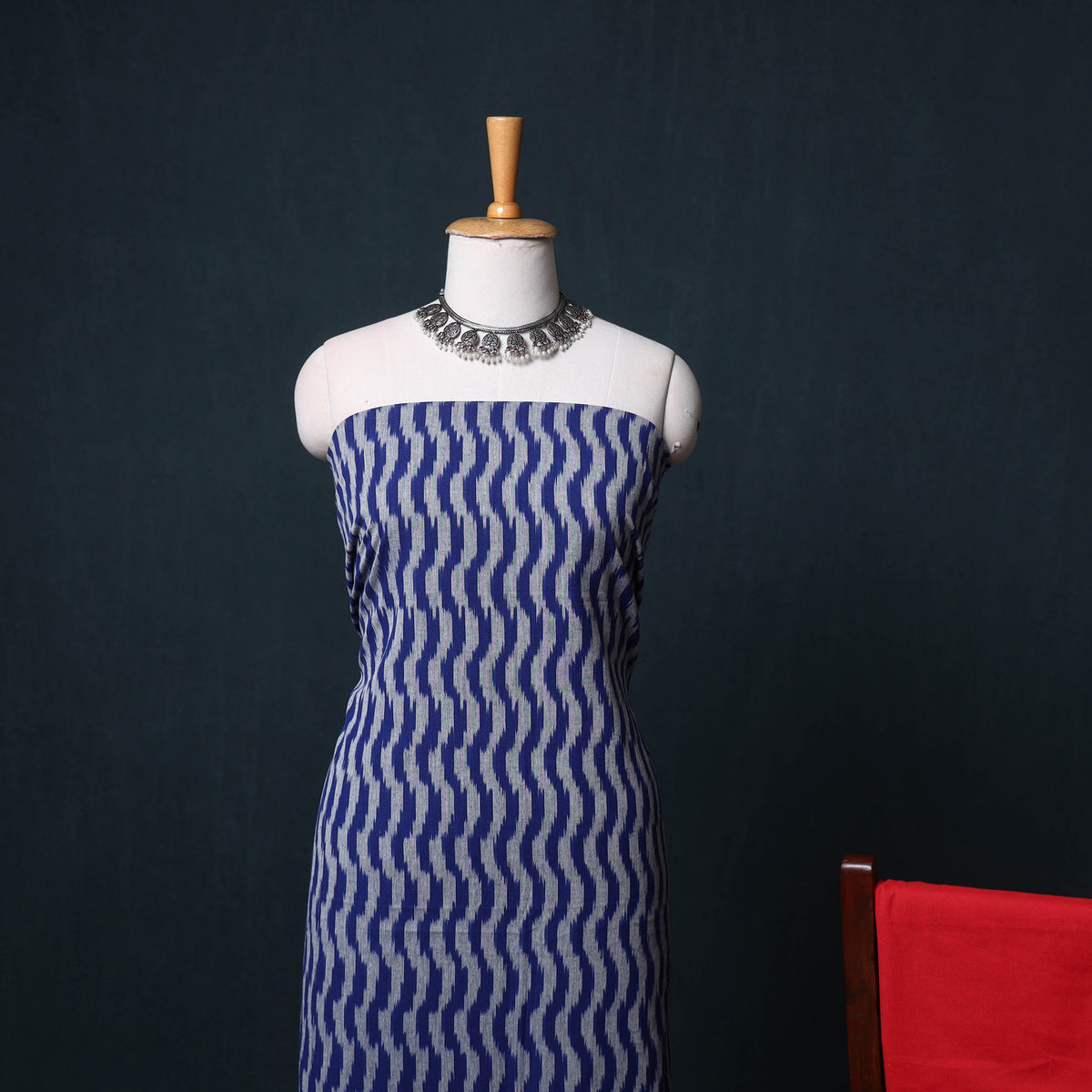 Pochampally Ikat Cotton Unstitched Dress Material: Kurta, Bottom with Dupatta  10