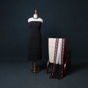 Pochampally Ikat Cotton Unstitched Dress Material: Kurta, Bottom with Dupatta  11