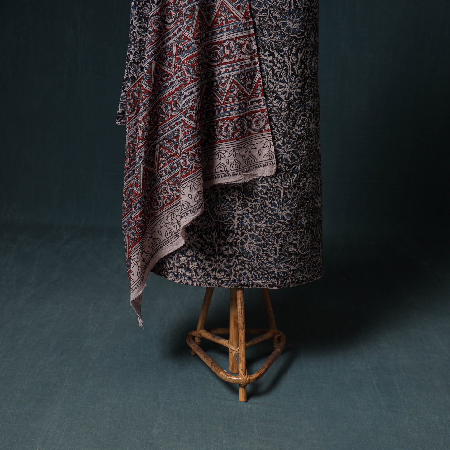 Pedana Hand Block Print Natural Dyed Cotton Kalamkari Unstitched Dress Material: Kurta with Dupatta 33