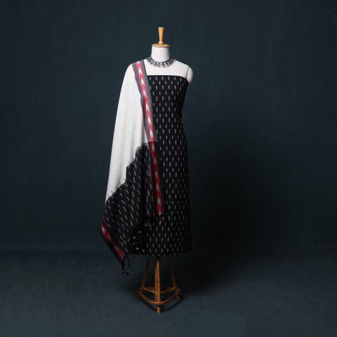 Pochampally Ikat Cotton Unstitched Dress Material: Kurta, Bottom with Dupatta  11