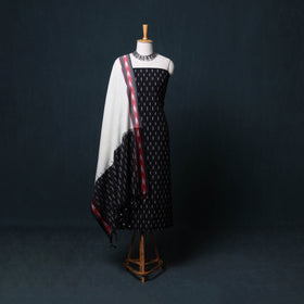 Pochampally Ikat Cotton Unstitched Dress Material: Kurta, Bottom with Dupatta  11