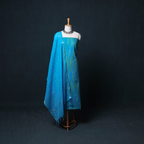 Pochampally Ikat Cotton Unstitched Dress Material: Kurta, Bottom with Dupatta  12