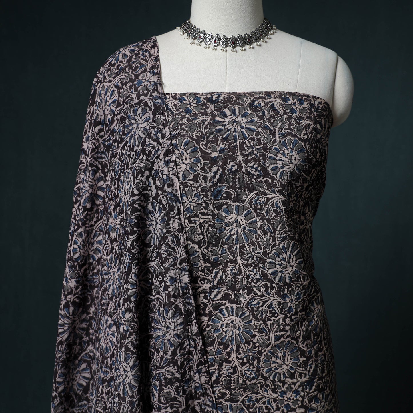 Pedana Hand Block Print Natural Dyed Cotton Kalamkari Unstitched Dress Material: Kurta with Dupatta 34
