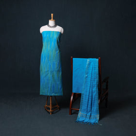 Pochampally Ikat Cotton Unstitched Dress Material: Kurta, Bottom with Dupatta  12