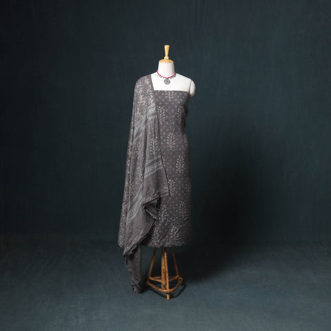 Akola Hand Block Print Woolen Unstitched Dress Material: Kurta, Bottom with Dupatta 31