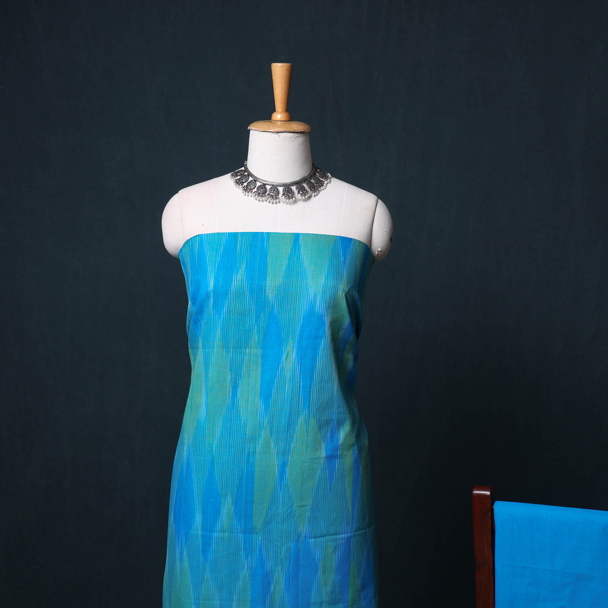 Pochampally Ikat Cotton Unstitched Dress Material: Kurta, Bottom with Dupatta  12