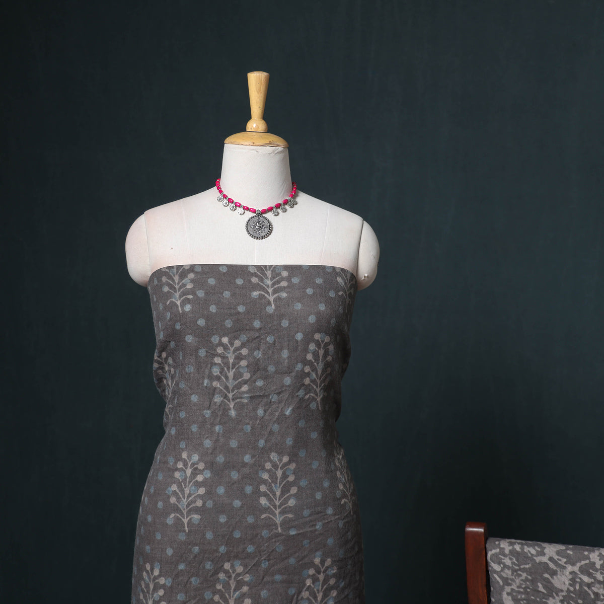 Akola Hand Block Print Woolen Unstitched Dress Material: Kurta, Bottom with Dupatta 31