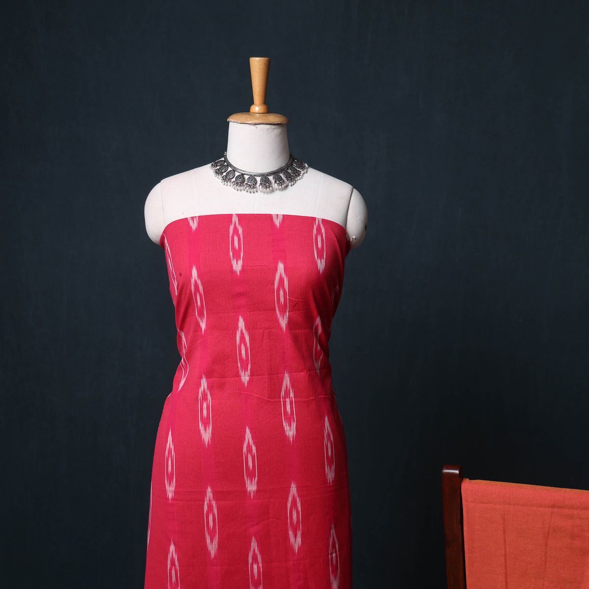 Pochampally Ikat Cotton Unstitched Dress Material: Kurta, Bottom with Dupatta  13
