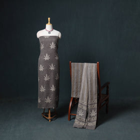 Akola Hand Block Print Woolen Unstitched Dress Material: Kurta, Bottom with Dupatta 32