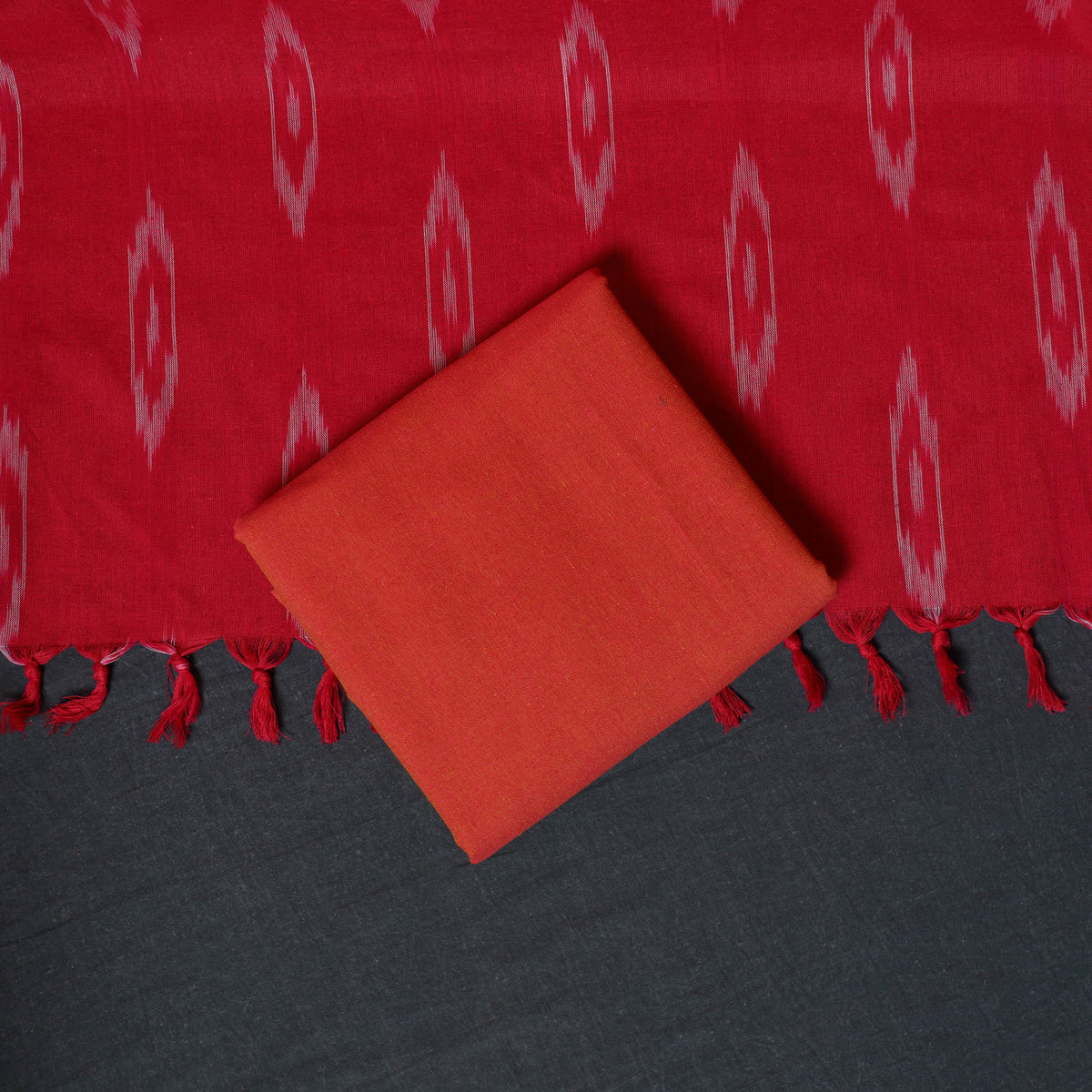 Pochampally Ikat Cotton Unstitched Dress Material: Kurta, Bottom with Dupatta  13