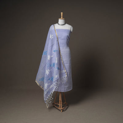 Jamdani Pure Handloom Muslin Unstitched Dress Material: Kurta with Dupatta 04
