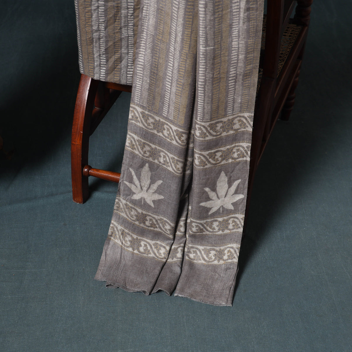 Akola Hand Block Print Woolen Unstitched Dress Material: Kurta, Bottom with Dupatta 32