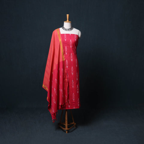 Pochampally Ikat Cotton Unstitched Dress Material: Kurta, Bottom with Dupatta  13