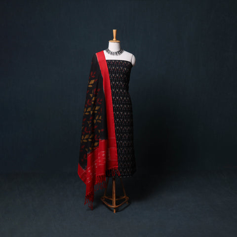 Pochampally Ikat Cotton Unstitched Dress Material: Kurta, Bottom with Dupatta  14