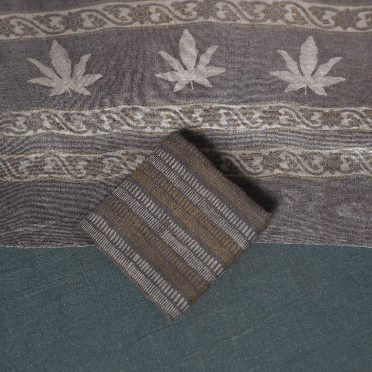 Akola Hand Block Print Woolen Unstitched Dress Material: Kurta, Bottom with Dupatta 32