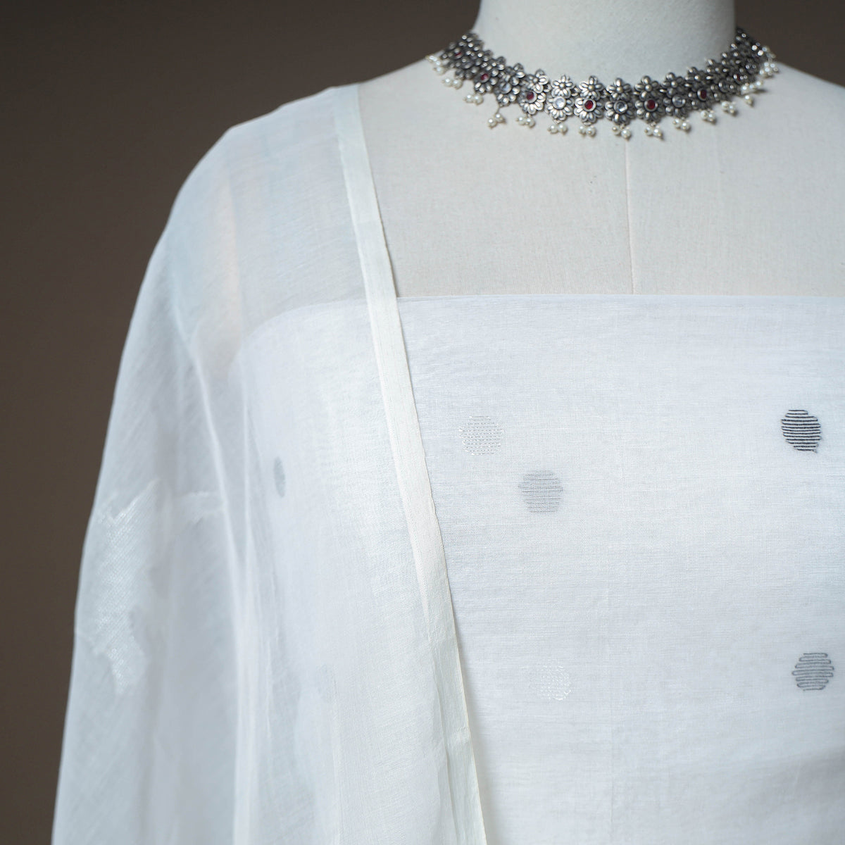 Jamdani Pure Handloom Muslin Unstitched Dress Material: Kurta with Dupatta 01