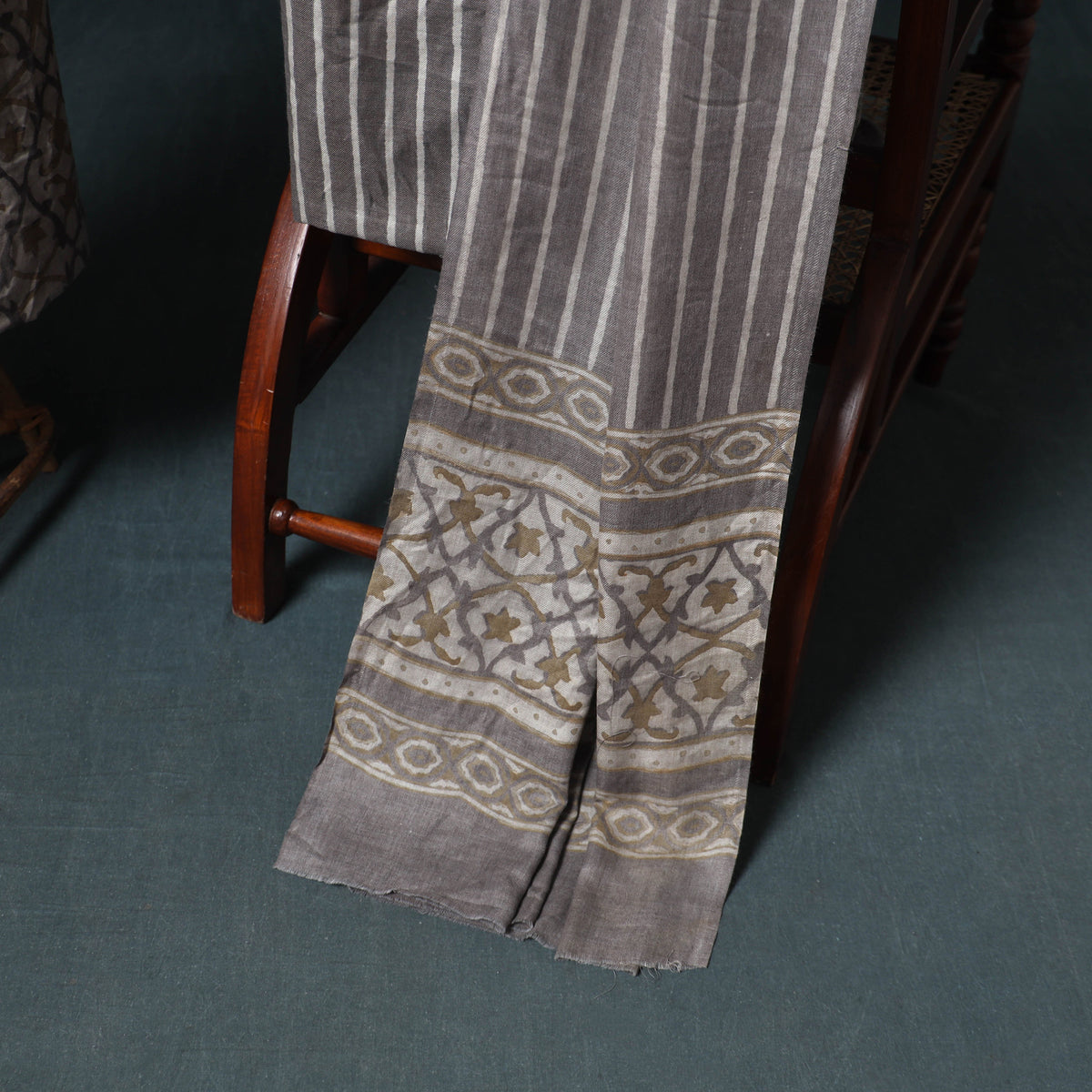 Akola Hand Block Print Woolen Unstitched Dress Material: Kurta, Bottom with Dupatta 33