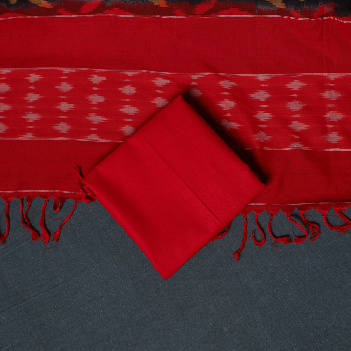 Pochampally Ikat Cotton Unstitched Dress Material: Kurta, Bottom with Dupatta  14