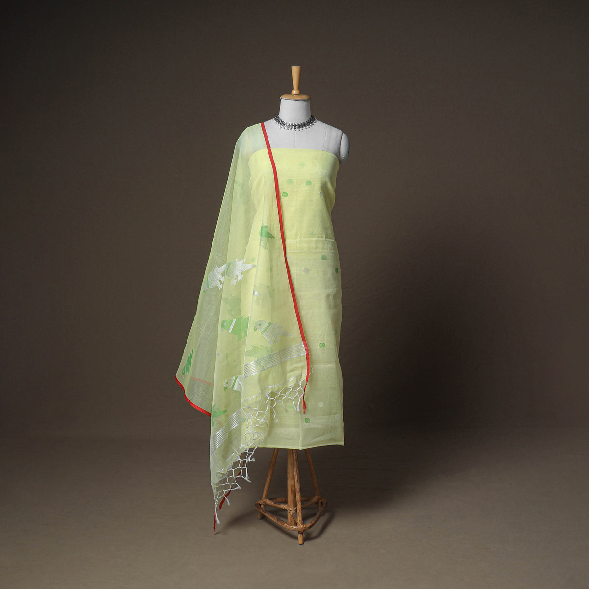 Jamdani Pure Handloom Muslin Unstitched Dress Material: Kurta with Dupatta 02