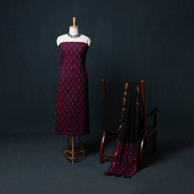 Pochampally Ikat Cotton Unstitched Dress Material: Kurta, Bottom with Dupatta  15