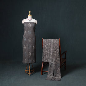 Akola Hand Block Print Woolen Unstitched Dress Material: Kurta, Bottom with Dupatta 34