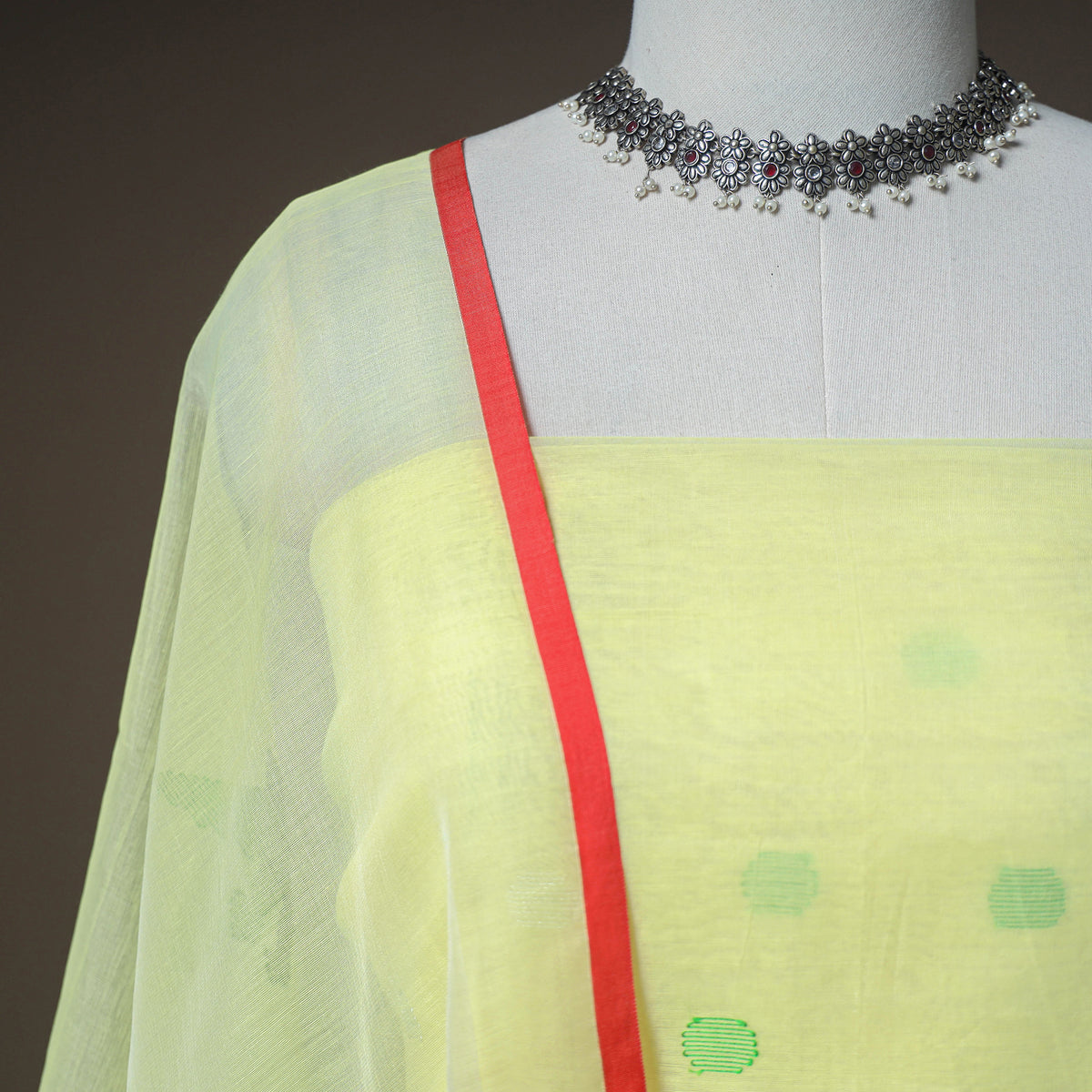 Jamdani Pure Handloom Muslin Unstitched Dress Material: Kurta with Dupatta 02